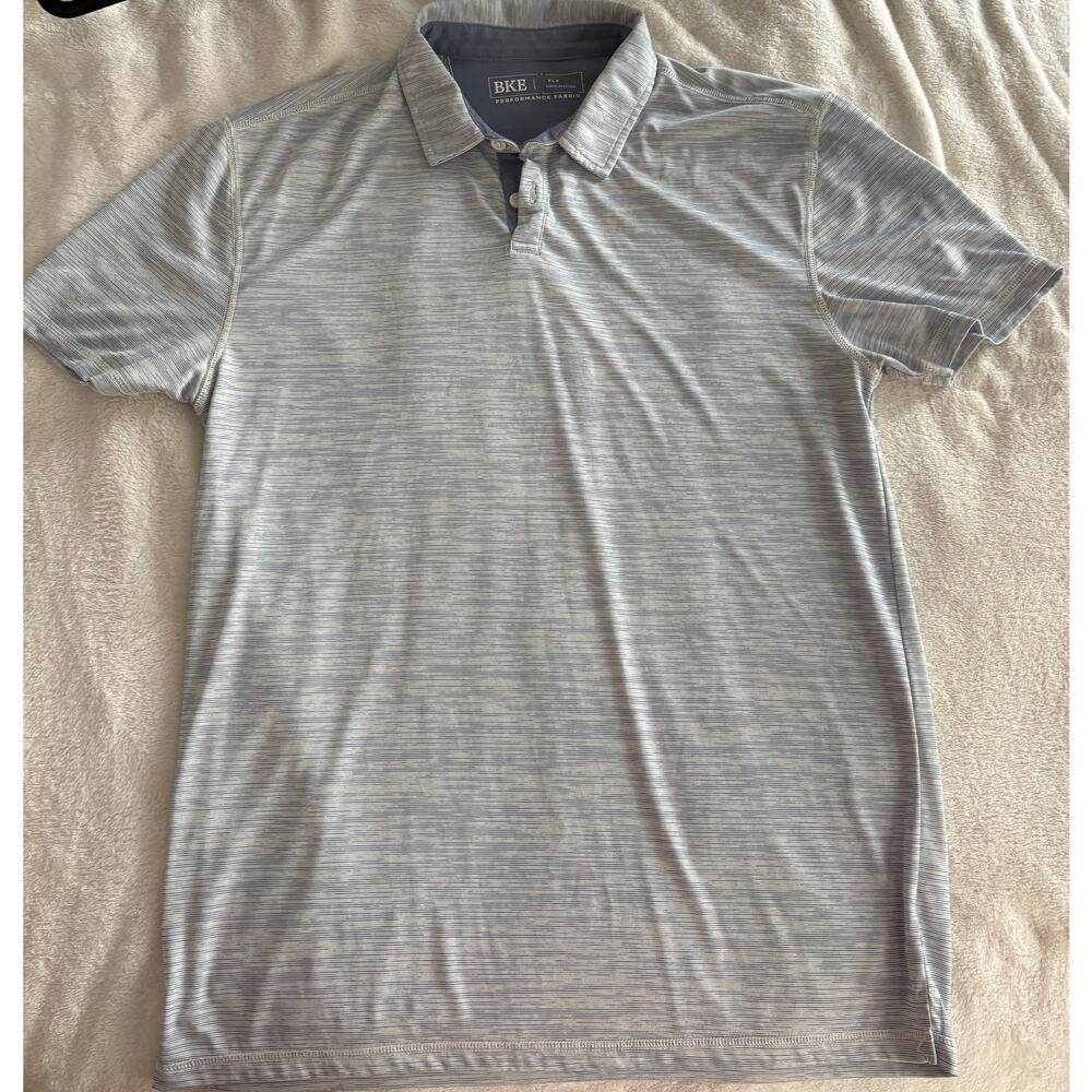 Men’s BKE Performance Fabric polo size Extra Large. Blue and gray micro striped